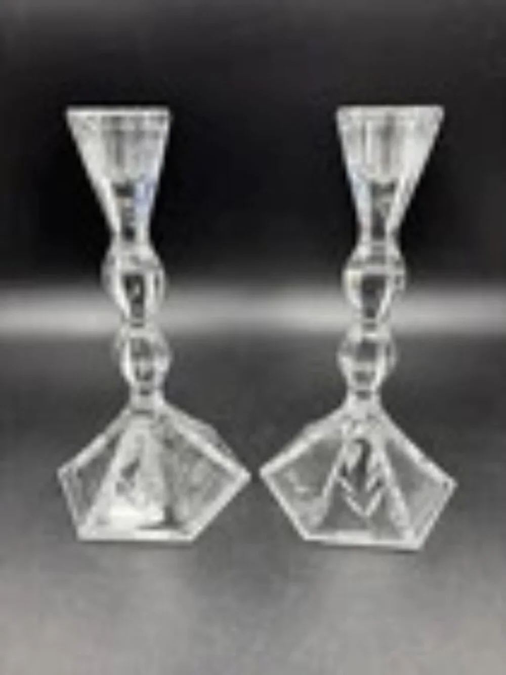 Princess House Candlestick Pair Leaf Design Cut Crystal